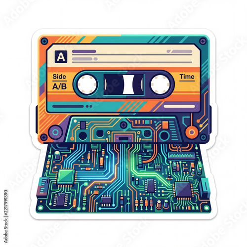 Cassette Tape with Integrated Circuit Board Digital Art Concept