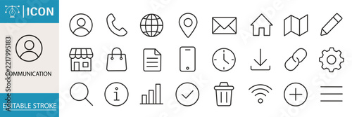 Contact icon set. Home, phone, user, globe, email and communication vector illustration. Mobile and message symbol. Interface details sign.
