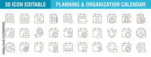 Collection of calendar icons. Planning, events, schedules. Vector template editable stroke EPS 10.