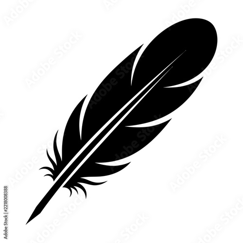 Black feather silhouette on white background symbol