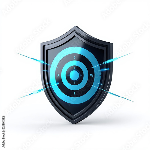 3D Cyber Attack Protection Shield with Digital Target and Blue Security Network