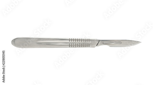 Obraz na plátně Metal scalpel with sharp blade and textured handle for surgical procedures and medical use