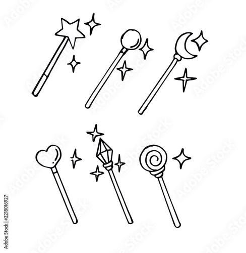 Magic Wand Hand drawn Elements Set