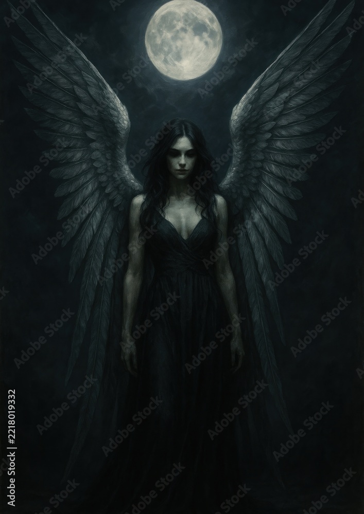 Fototapeta premium Mystical angel under moonlight.