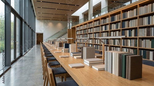 Contemporary Library Hall With Wooden Study Table