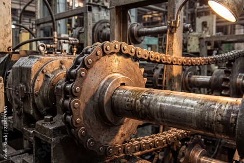 Mechanical chain drive system in industrial machine