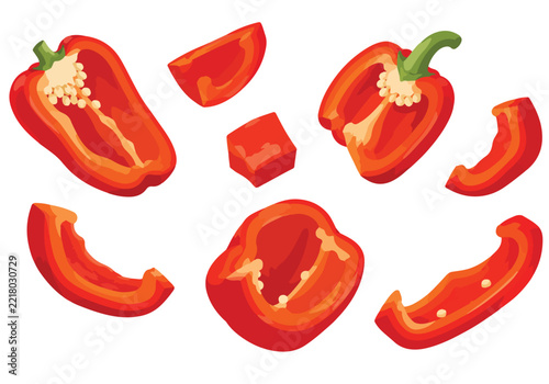 Sliced Red Bell Peppers and Pieces