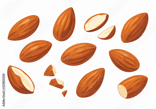 Raw Almond Nuts and Broken Pieces