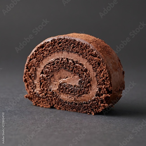 Macro Shot of Decadent Chocolate Roulade Slice Covered in Sprinkles on Neutral Background