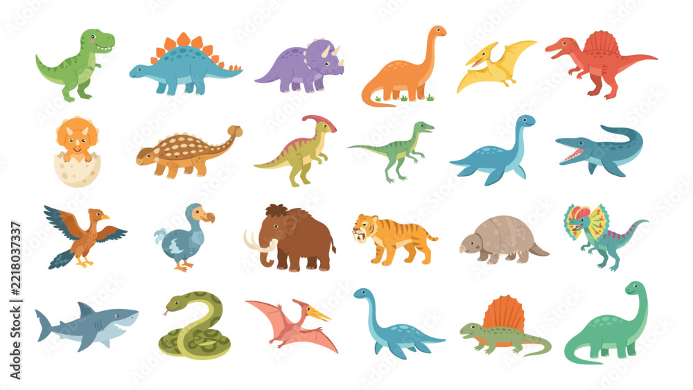 Obraz premium Cartoon Illustration Prehistoric and Extinct Animals