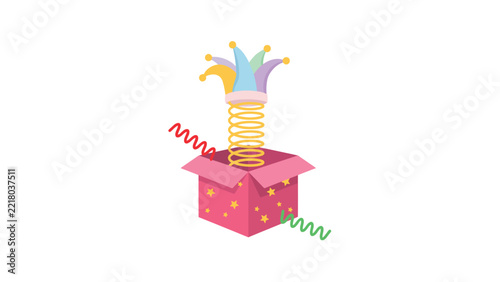 Surprise Gift Box with Spring Toy, Confetti and Streamers Colorful Celebration Illustration