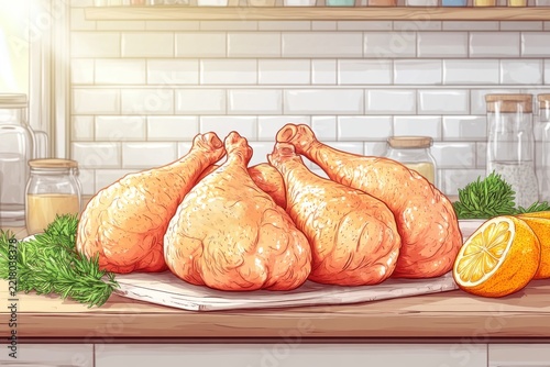 Fresh Raw Chicken Legs on a Kitchen Counter