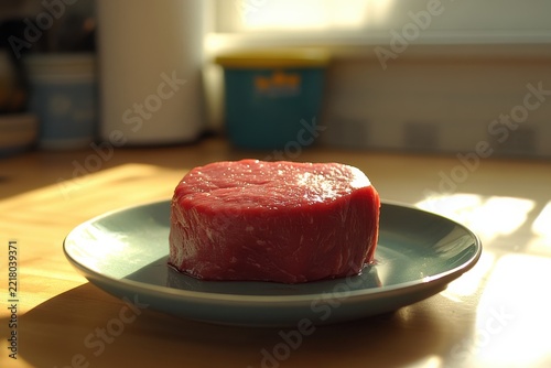 Fresh Beef Fillet on a Plate in Bright Daylight