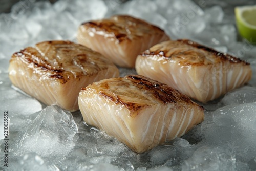 Fresh Fish Steaks Chilled on Ice in a Market Setting