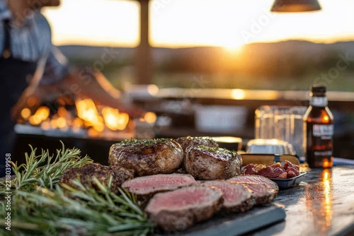 Beautifully Grilled Steaks Prepared with Fresh Herbs