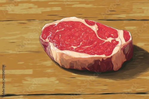 A Fresh Ribeye Steak on a Wooden Board