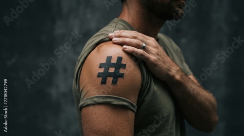 Man with Hashtag Tattoo on Arm - Social Media Symbol, Modern Culture