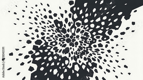 Black and white halftone pixel square particle pattern