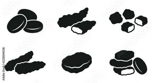 Black silhouettes of various dried fruit arrangements on a white background driedfruit