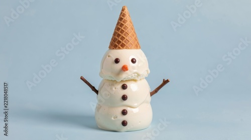 Ice cream snowman figurine with cone hat and chocolate buttons  