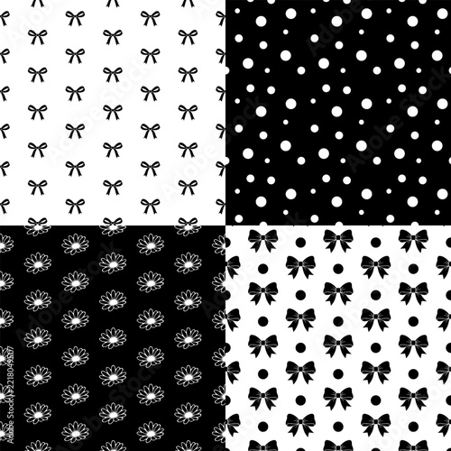 Monochrome geometric and floral repeat patterns collection bundle
