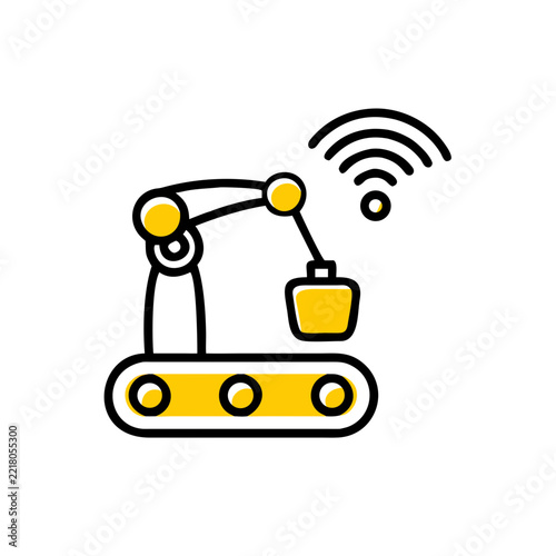 Conveyor belt robotic arm with wireless signal.