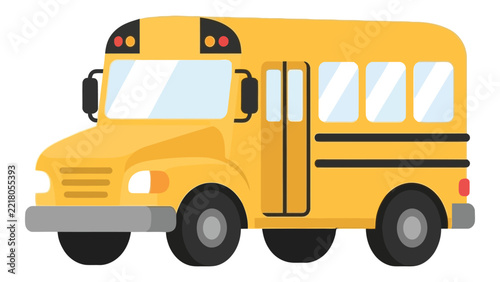 Yellow School Bus Flat Illustration with Black Wheels and Stripes