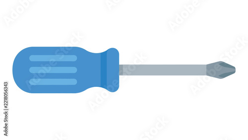 Flat Illustration Screwdriver, Blue Handle and Gray Blade