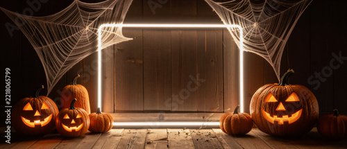 Halloween Sale Banner with Illuminated Frame and Jack O Lanterns