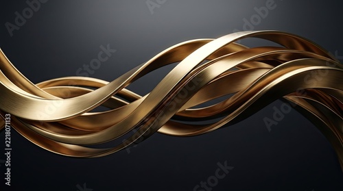 Elegant Golden Ribbons Swirling Abstract Background, Luxury Fluid Motion, Shiny Metallic Waves