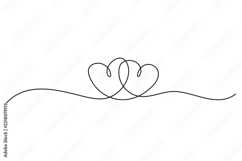 Fototapeta premium Two hearts continuous line drawing on transparent background ideal for wedding and valentine's day