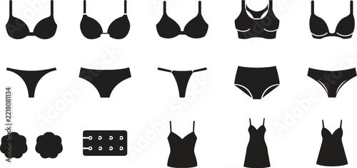 Obraz na plátně Stylish Ladies Under Garments Icons Set Featuring Bras, Panties, Lingerie, Shape