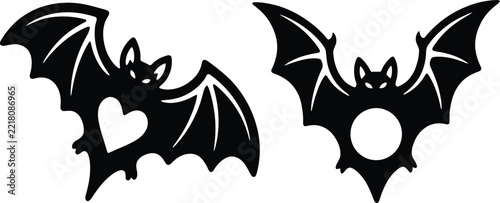 Halloween bat silhouettes with heart and circle cutouts for spooky