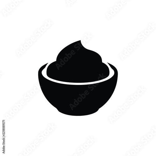 Minimalist paint bucket with brush icon, black vector graphic, paint stirrer symbol, black and white design for web apps and user interfaces.