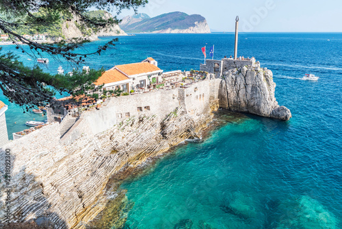 Gorgeous picturesque view on old medevial fortress on cliff in Petrovac, Montenegro