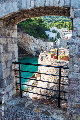 Gorgeous picturesque view on old medevial fortress on cliff in Petrovac, Montenegro