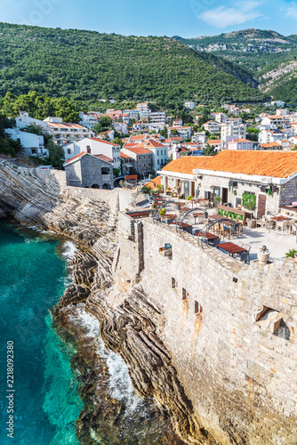 Gorgeous picturesque view on old medevial fortress on cliff in Petrovac, Montenegro