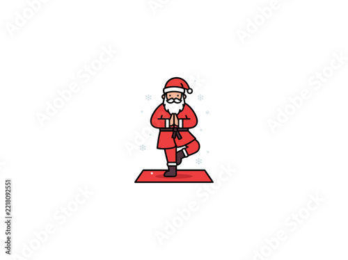 Santa Claus Practicing Yoga Tree Pose On A Red Mat With Snowflakes, Festive Winter Fitness Character For Holiday Health And Wellness Designs, Vector Illustration