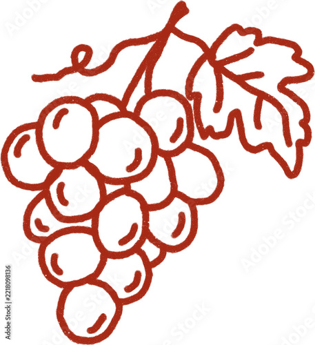 Bunch of Grapes with Leaves Red Hand Drawn Line Art