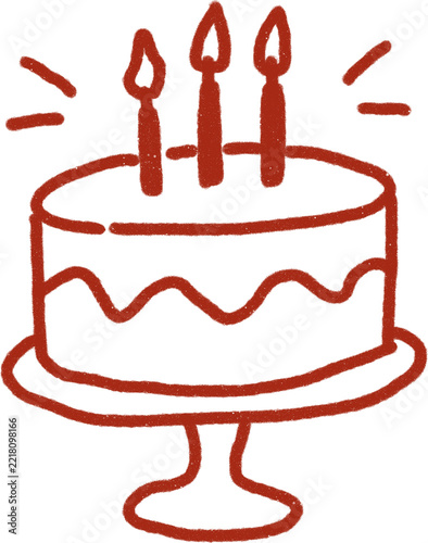 Birthday Cake with Candles Red Hand Drawn Line Art