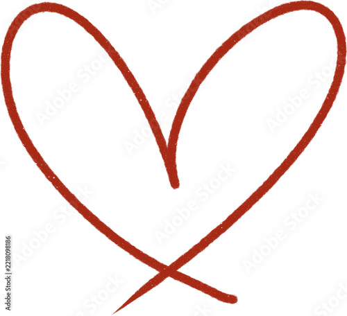 Simple Heart Shape Red Hand Drawn Line Art