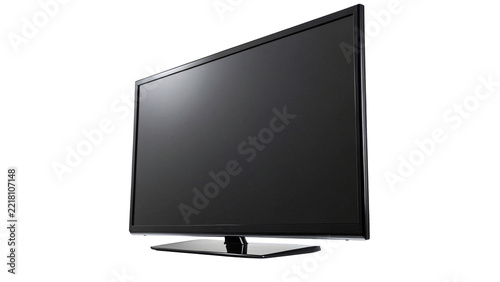Modern black flat screen television TV display monitor isolated on transparent background