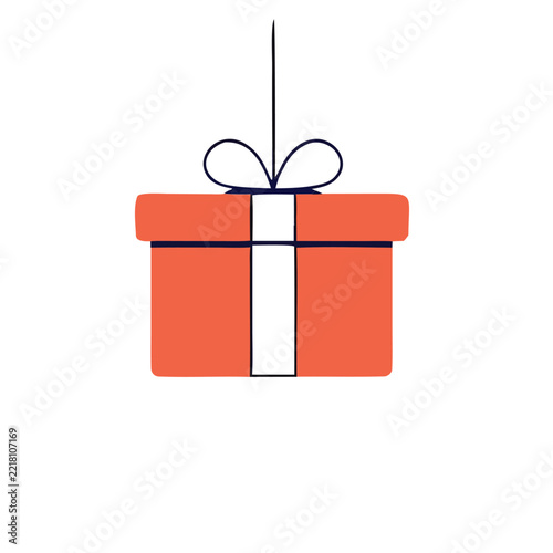 Hanging gift box flat vector illustration isolated on white background