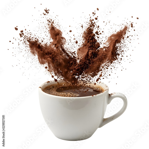 Cup of Hot Cappuccino Coffee with Chocolate, Creamy Milk Foam and Chocolate Pieces, Cozy Cafe Beverage for Breakfast and Morning Aroma