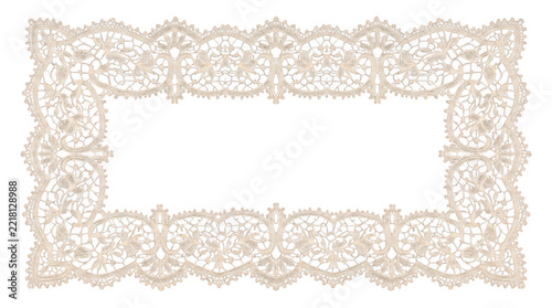 Vintage rectangular lace doily with intricate floral pattern isolated on transparent background