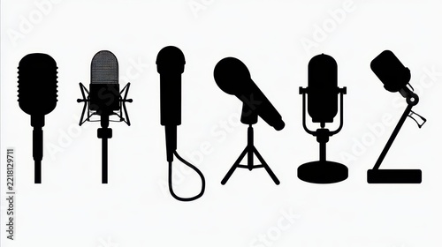 Set of various microphone silhouettes