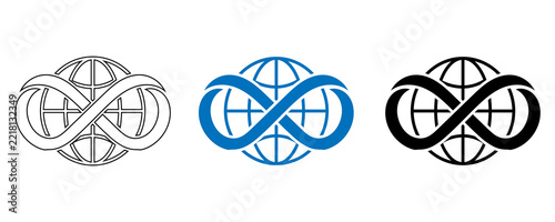 Interwoven Celtic knot infinity symbol icon set in black and blue vector