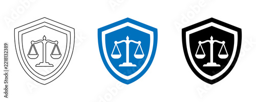 Justice scales shield logo icon set, legal law and attorney vector design