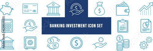 Wealth management and fintech solid icon set. Includes symbols for Investment Portfolio, Tax Strategy, and Retirement. Vector icons for banking UI, corporate accounting, and financial brokers.