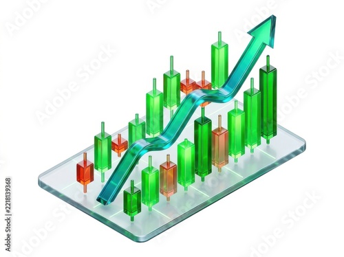 Market Trend, Rising equity chart with candlestick bars